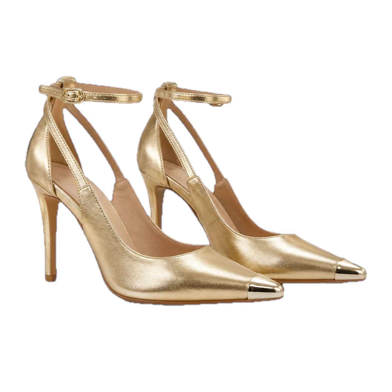 Scarpin dourado com tira no tornozelo